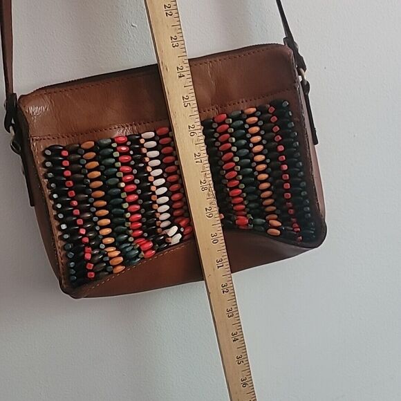 Patricia Nash Leather w/Bright Wooden Bead Front- Top Zip Crossbody Bag/Purse - Picture 15 of 15